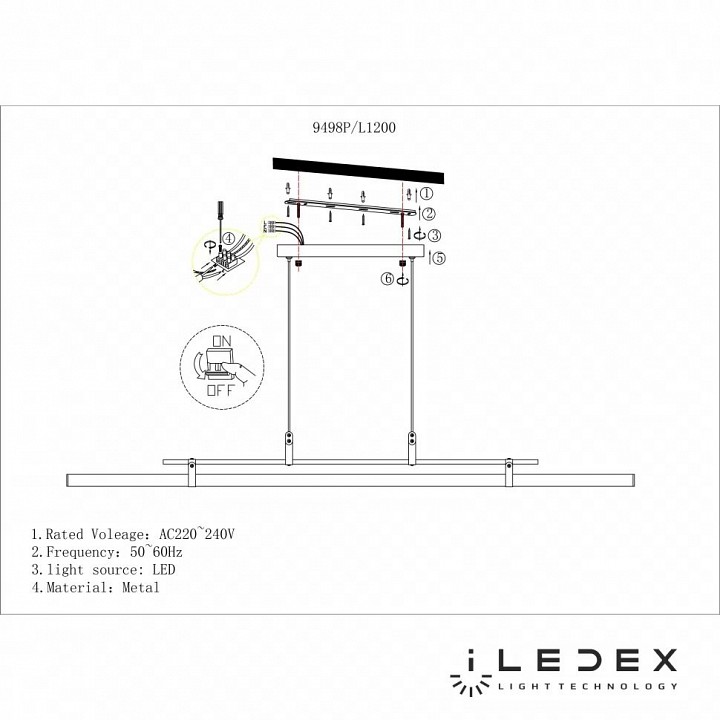 Подвесной светильник iledex zoom 9498p-46w-3000k gl-br-wh