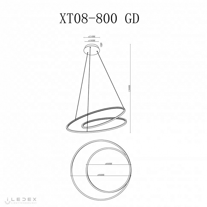 Подвесной светильник iledex axis xt08-d800 gd